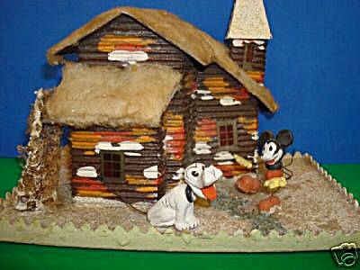 Antique Mickey Mouse Christmas Village Putz 
House